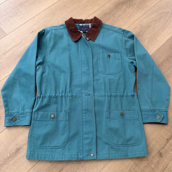Vintage Denim Co Jacket Chore Barn Coat Adult S Flannel Lined Corduroy 90s Green - Picture 2 of 14